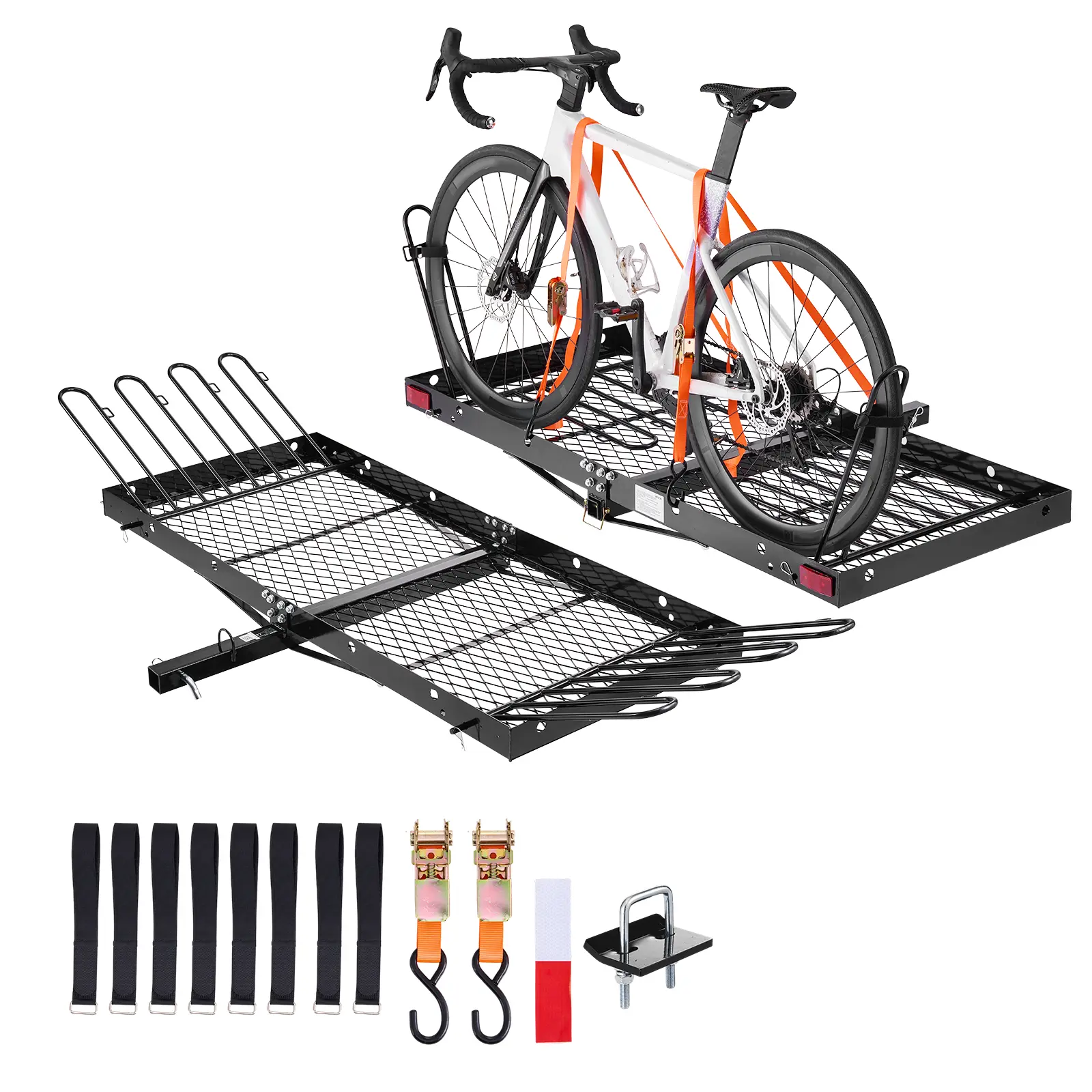 VEVOR 2-in-1 Cargo Carrier and Bike Racks, Carbon Steel Hitch-Mount for 4 Bikes & Gear, 500 lbs Capacity, Less Wobble Design for Outdoor Trips & Camping