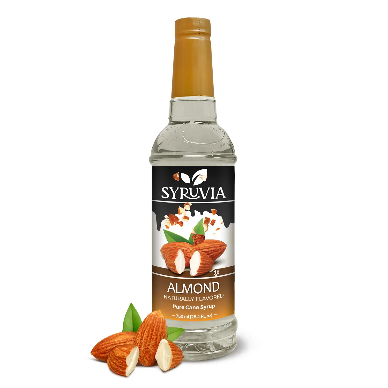 Syruvia Almond Coffee Syrup - 25.4 fl oz Premium Coffee Flavoring Syrup, Kosher, Gluten-Free, No Coloring, ideal for Drinks, Shakes, Desserts & More