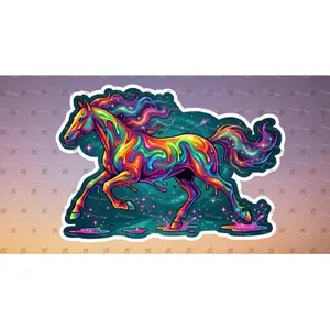 Holographic Cosmic Gallop Melting Rainbow Horse Sticker