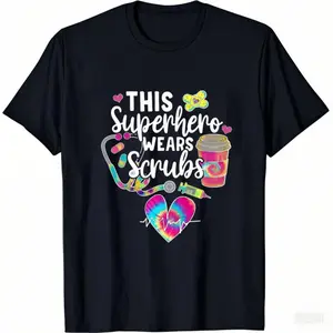 Women S Fun Nurse-Themed T Shirts And Hoodies Featuring This Superhero Wears Scrubs Elevated Print Hoodie With Stethoscope And Heart Motifs Available In Short Sleeve And Hooded Styles