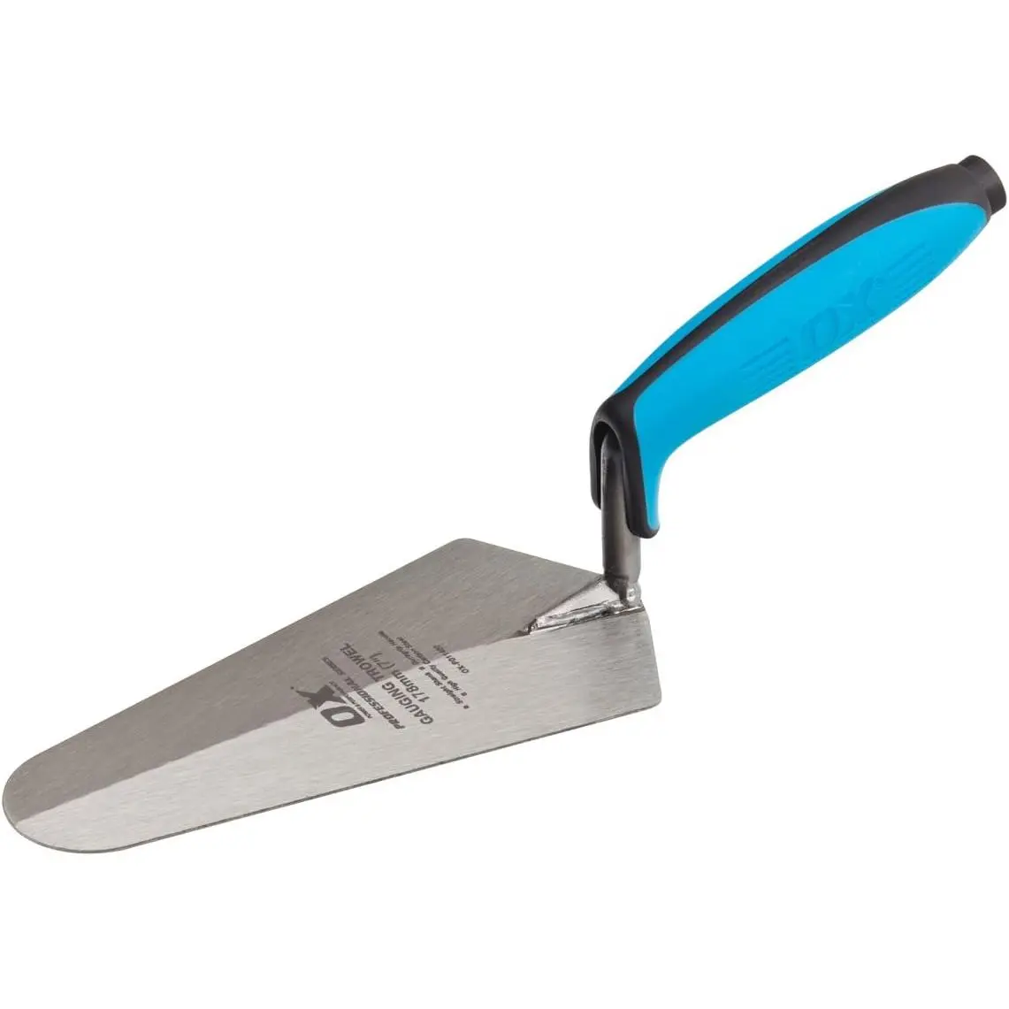 P011407 7 in Forged Steel Gauging Trowel - Soft Grip Flat Design, Welded Shank, Hard End Handle, Flexible Precision Taper, Finger Protection for Plastering, Mixing, Cement Finishing, 7 Inch
