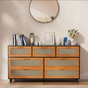 Polishing 7 -Drawer Standard dresser,Natural Rattan Dresser,Modern style
