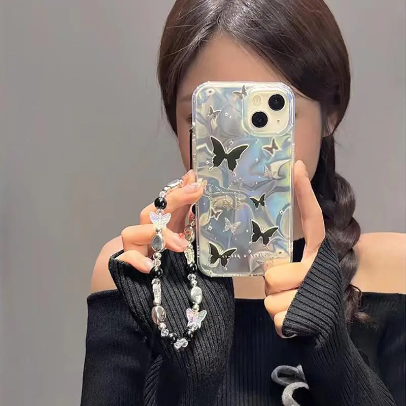 Cartoon Butterfly Bowknot Pearl 3D Protective Case For Samsung Galaxy S25 S24 S23 S22 Ultra S21 S24 S22 Plus S20 S21 FE S21 Ultra A54 A55 A34 A16 A06 A35 A14 A15 4G 5G Girl Flash Chain Phone Cover Cases Accessories