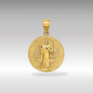 14K Gold San Benito 2-Sided Round Solid Medal Pendant - Model K6354