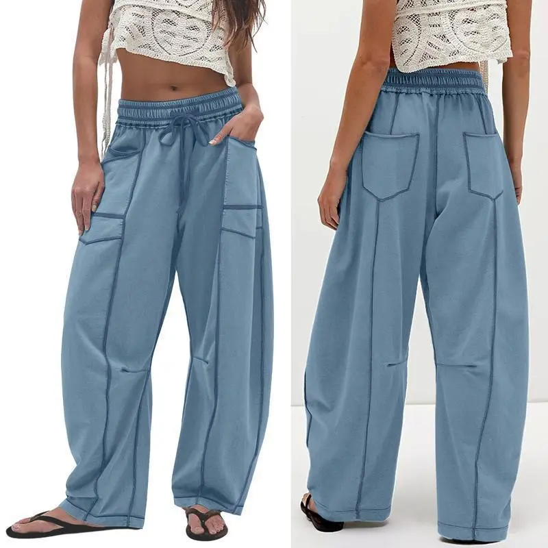 Womens Baggy Barrel Pants Wide Leg Lounge Drawstring Sweatpants with Pockets Womens Baggy Barrel Pants Wide Leg Lounge Drawstring Sweatpants with Pockets