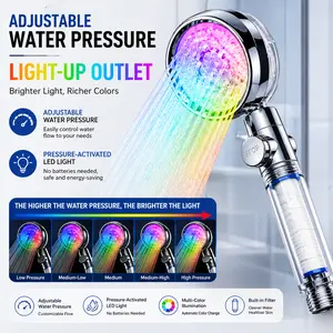 LED Shower Head with Adjustable Water Pressure – Color Changing Light, High Pressure Filtered Shower Head, No Battery Needed