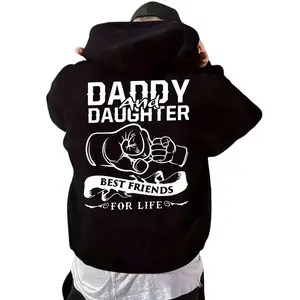 Men's Long-Sleeve Pullover Hoodie - Daddy & Daughter Best Friends Character-Inspired Print, Soft Cozy Breathable Fabric, Autumn Winter Casual Fashion Sweatshirt, Black Menswear Top