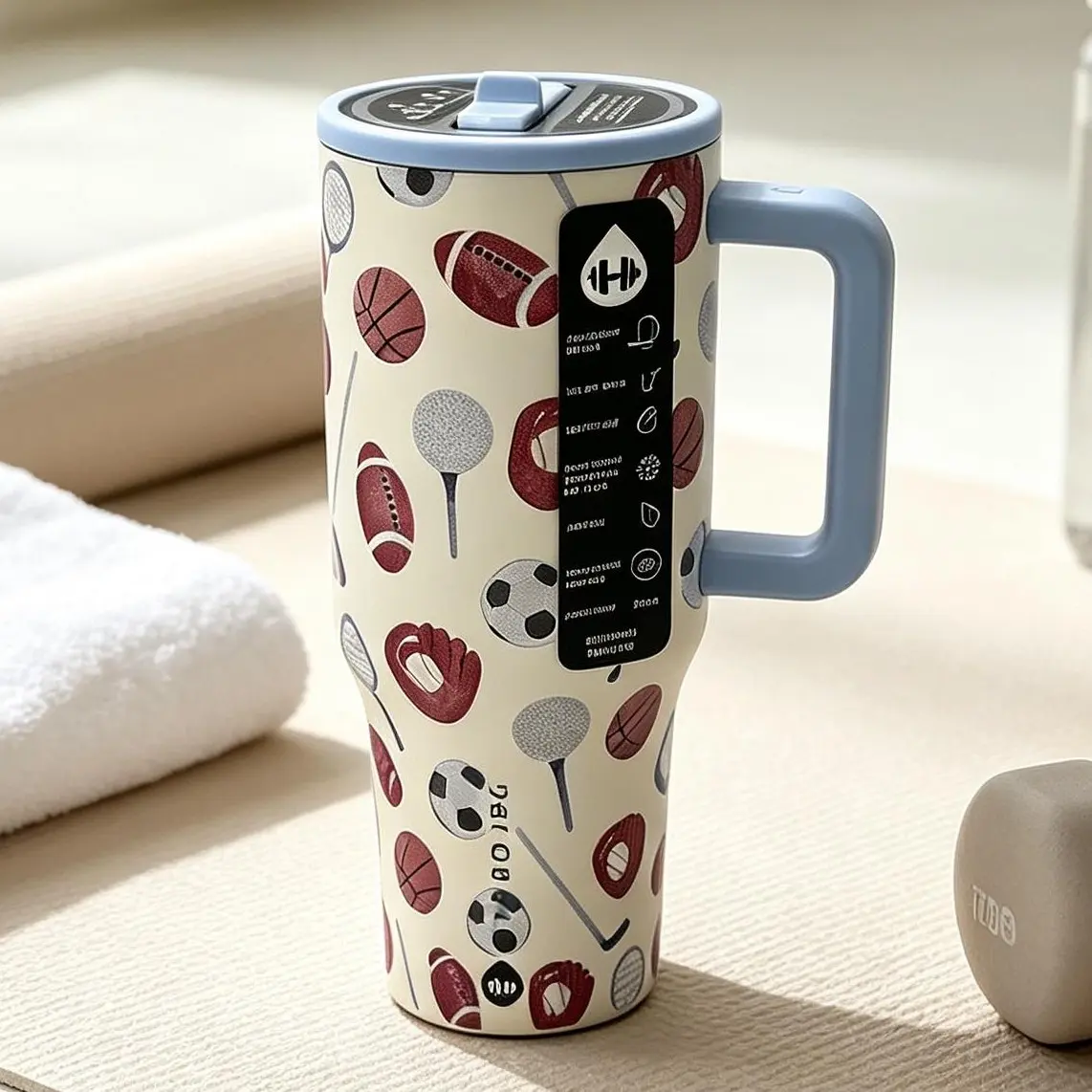 40oz European and American leak-proof insulation cup HYDROJUG with stainless steel handle, large capacity, sealed spout, suitable for car travel.