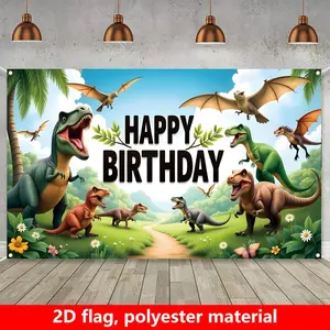 1PC,2D Flat Dinosaur Themed Children's Birthday Party Backdrop, Jurassic Forest Dinosaur Birthday Decor Curtain, Photo Background Wall for Baby Birthday Party, Outdoor Lawn Birthday Scene Decoration