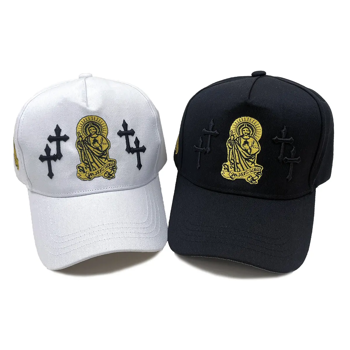 2Pcs Unisex Jesus Embroidered Five-panel Baseball Cap Outdoor Adjustable Sunscreen Leisure Hat Spring Autumn Travel Tourism Beach Vacation