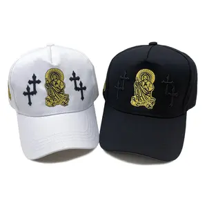 2Pcs Unisex Jesus Embroidered Five-panel Baseball Cap Outdoor Adjustable Sunscreen Leisure Hat Spring Autumn Travel Tourism Beach Vacation