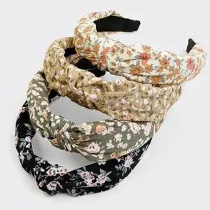 4-Pack Fashion Flower Printed Knotted Headbands for Women & Girls – Non-Slip Boho Wide Thick Top Knot Hairbands, Trendy Hair Accessories