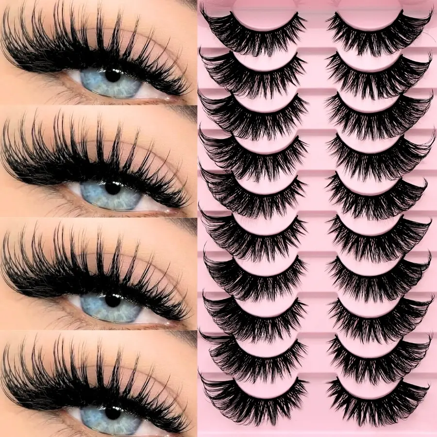 10 Pairs Fluffy 3D False Eyelashes, Thick & Natural Full Cat-Eye Dramatic Style Lashes, Fluffy and Lightweight, Suitable for Beginners, Multiple Styles of Reusable Individual False Eyelashes, Cosmetic False Lashes, Artificial Lashes, Eyelashes Set