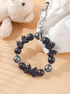 Silicone Beaded Wristlet Keychain with Tassel  Stretchy Boho Key Ring Lanyard for Car Keys, Cute Badge Holder for Women, Keychain for Bags