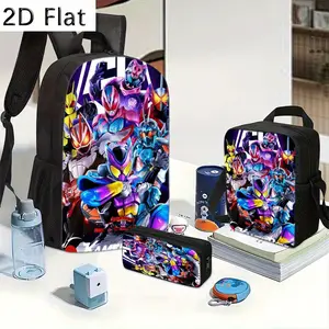 3pcs Backpack Set Masked Rider Patterned Backpacks, Lightweight Outdoor Leisure Bags, Including Backpacks, Messenger Bags And Pencil Cases