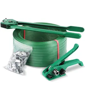 Polyester (PET) Banding Strapping Kit, 5/8" x 1049' Pallet Packaging Kit, 1100lbs Heavy Huty Strapping Tool, Tensioner Crimper Sealer Tool with 100 Metal Seals, 100 Protector Corners