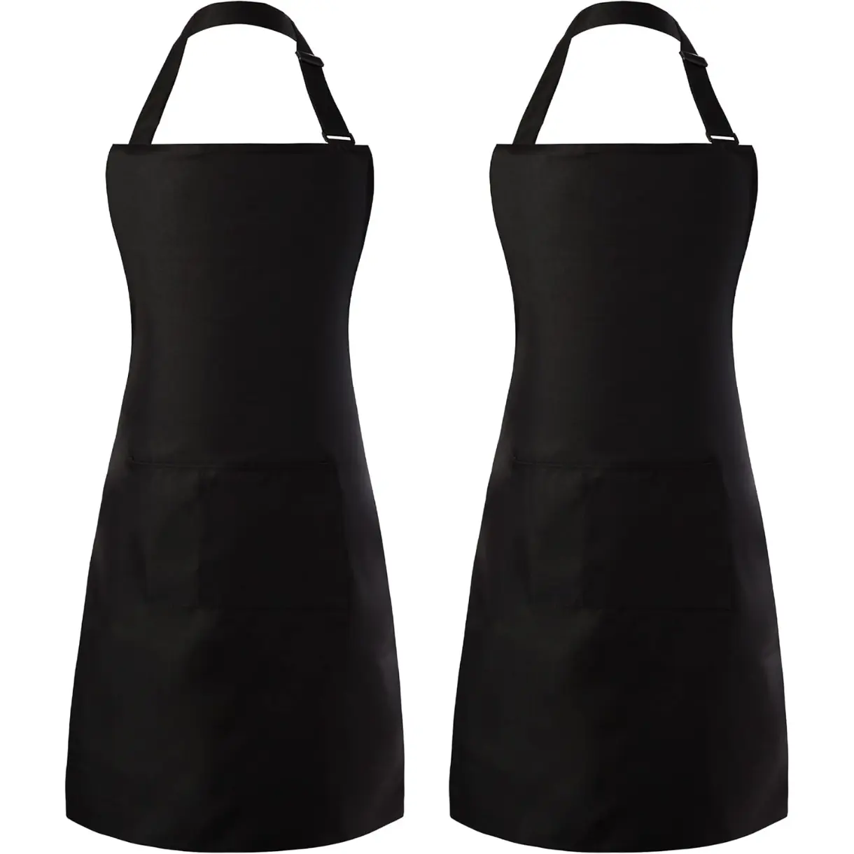 2 Pack Adjustable Bib Apron, Waterdrop Resistant Aprons with 2 Pockets Cooking Kitchen Restaurant Aprons for Women Men Chef, BBQ Drawing Crafting Outdoors (Polyester-Black, 2)