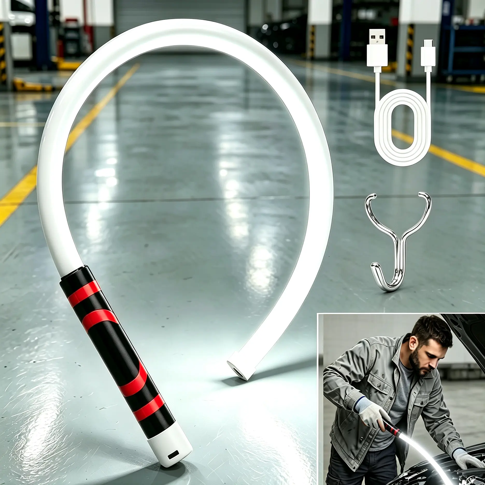Hands-Free LED Work Light with Hook, 29" Bendable Rechargeable Flashlight Stick, High Lumen 3 Modes,, Water Resistant Magnetic Base for Underhood Engine, Garage Mechanic Auto Repair, Workshop & Tight Spaces，cool christmas gifts