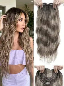 💯 No More Flat Ash Blonde Hair Days! 22 Inch Rooted Ombre Wavy Synthetic Hairpiece Topper, Clip-In Synthetic, Natural Texture & Soft Waves, Boost Volume for All-Day Wear