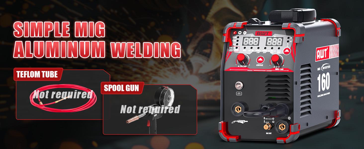 AWT MIG-160 6-in-1 Multi-Process Welder, 160A Dual Voltage 110V/220V Aluminum MIG Welder, Gas MIG, Flux MIG, Stick, Lift TIG, Digital Display Synergic Welding Machine for DIY & Metal Fabrication