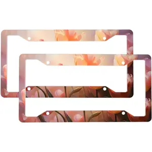 Beautiful Tulip Pattern License Plate Frames for Women Men 2 Pack Universal Aluminum Car License Plate Cover Holders with 4 Holes and Screws Car Accessories Decorative ﻿