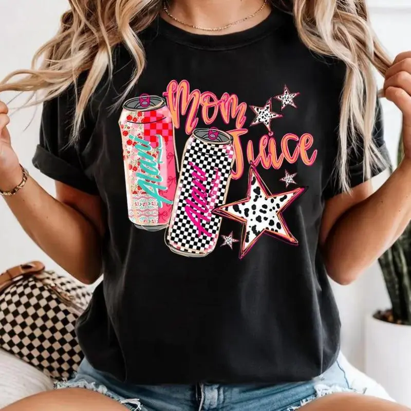 Women's Short-Sleeve Fashion Printed T-Shirt - Unisex Retro Graphic, Breathable Heavyweight Cotton, Casual Everyday Statement Tee with Sporty Checker Print, Shortsleeve, Tshirt