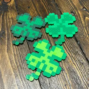 3 pack of 4 leaf clovers keychain or magnet made from perler beads