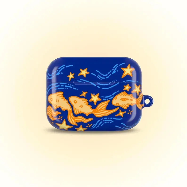 Starry Night Celestial Goldfish AirPods Case - Dreamy Cosmic Ocean & Star Pattern Cover