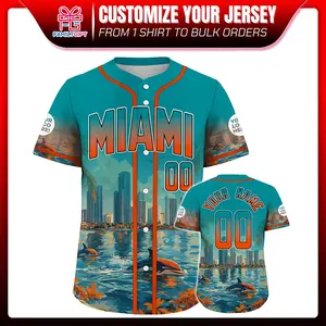 Miami Custom Baseball Jersey - Personalized City Skyline Shirt - Urban Streetwear with Dolphins - Gift for Him/Her