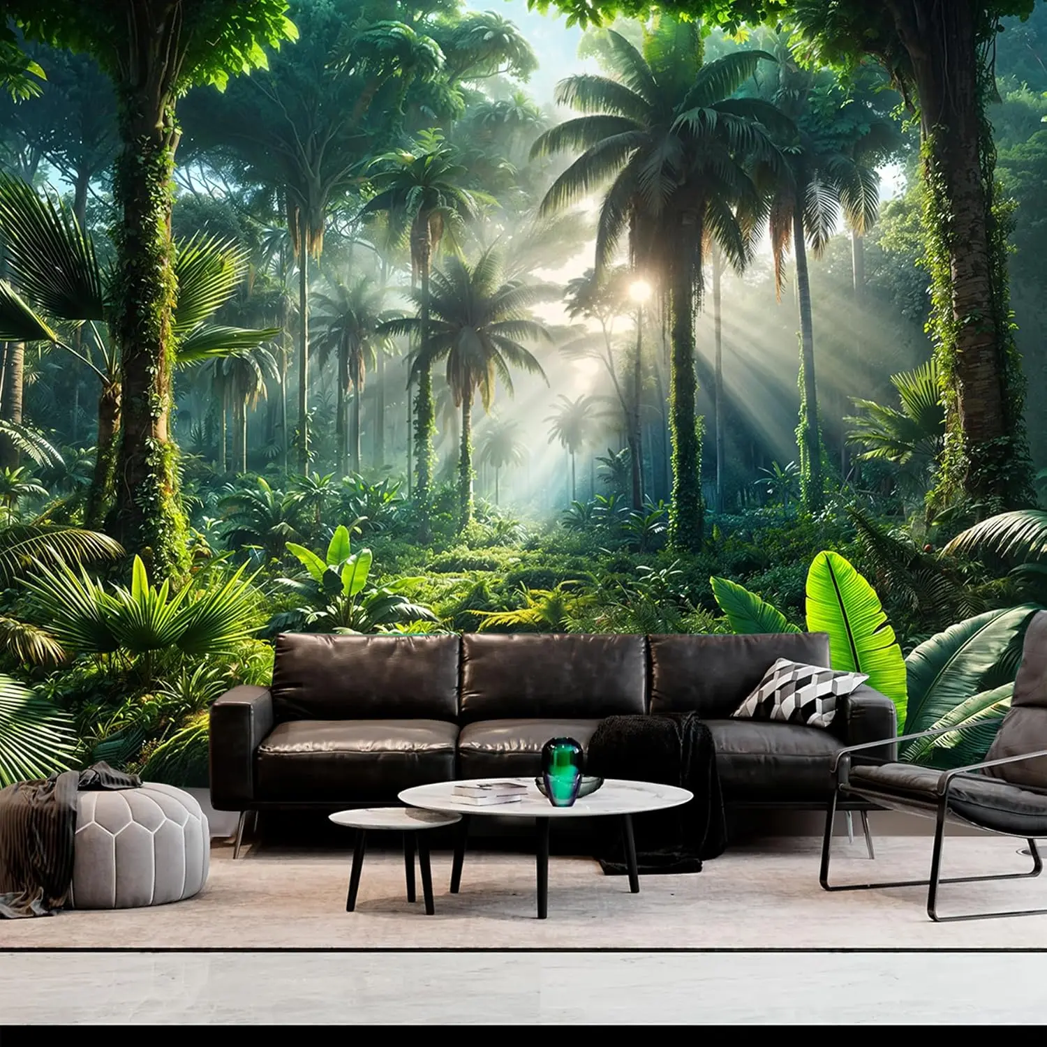 Nature Tapestry Forest Tree Sea Cave Wall Hanging, Stream Through Rainforest Landscape Wall Art Tapestry for Bedroom Living room