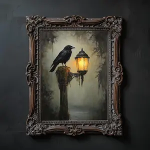 Crow Print, Raven Printable Wall Art, Dark Academia Poster, Dark Raven Moody Printing, Vintage Gothic Wall Prints, Dark Cottage Room Decor, Unframe