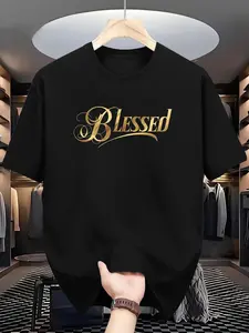 Men's & Women's Blessed Verse Worship T-Shirt - Bold Cursive Lettering & Blessed Design, Loose Fit Pure Tee Suitable for Men and Women, Machine Washable Faith Apparel 220G