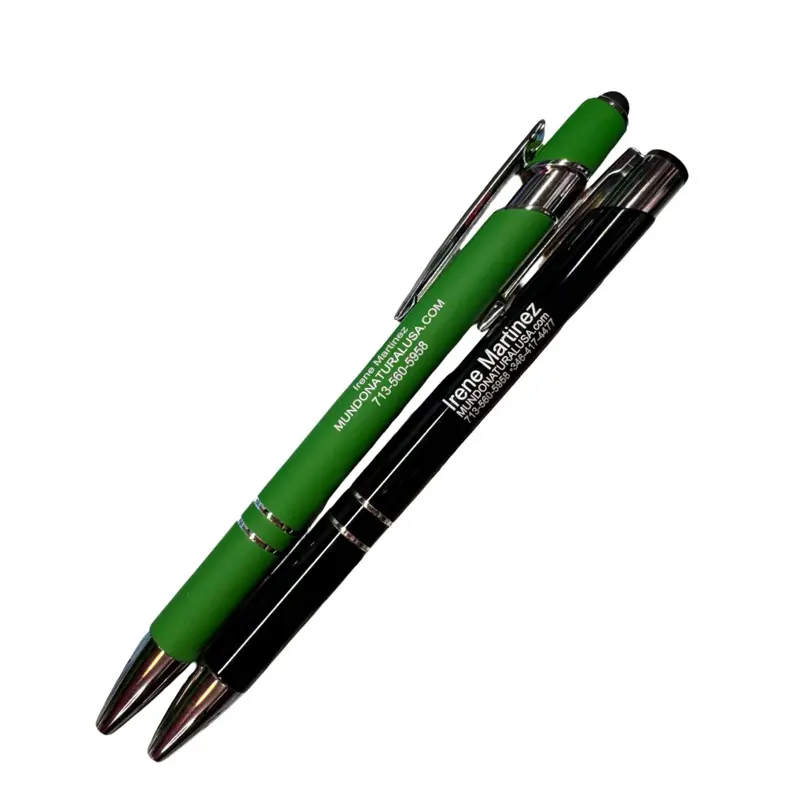 Ballpoint Pen with Stylus Tip - 1.0mm Medium Point Soft Touch Click Black Ink Pen, Office Stationery Supplies Store’s Metal Organiser with Audio Speakers & Clock, 1 Count Mixed Color