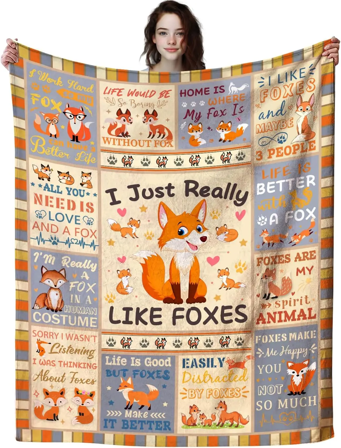 Fox Blanket Gifts for Girls Boys, Stuff Cute Foxes Throw Blankets,Funny Fox Themed Gifts for Women Adults Foxes Lover 50"X40"