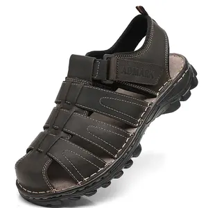 Men's Full Grain Cowhide Fisherman Hiking Sandals - Round Toe, Handcrafted, Arch Support, Breathable, Adjustable Velcro Strap, Less Ankle Height, Snug Medium Width, US Sizes 8-12 Walking Footwear,summervibes
