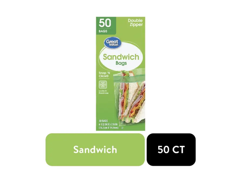 Great Value Fresh Seal Double Zipper Sandwich Bags 50 Count Snap N Close 100 Count Packaged Containers Kitchen Utensils Storage