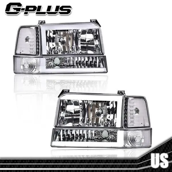 Fit For 1992-1996 Ford F150 F250 F350 Led Drl Headlight Corner/Bumper Lamps G-PLUS