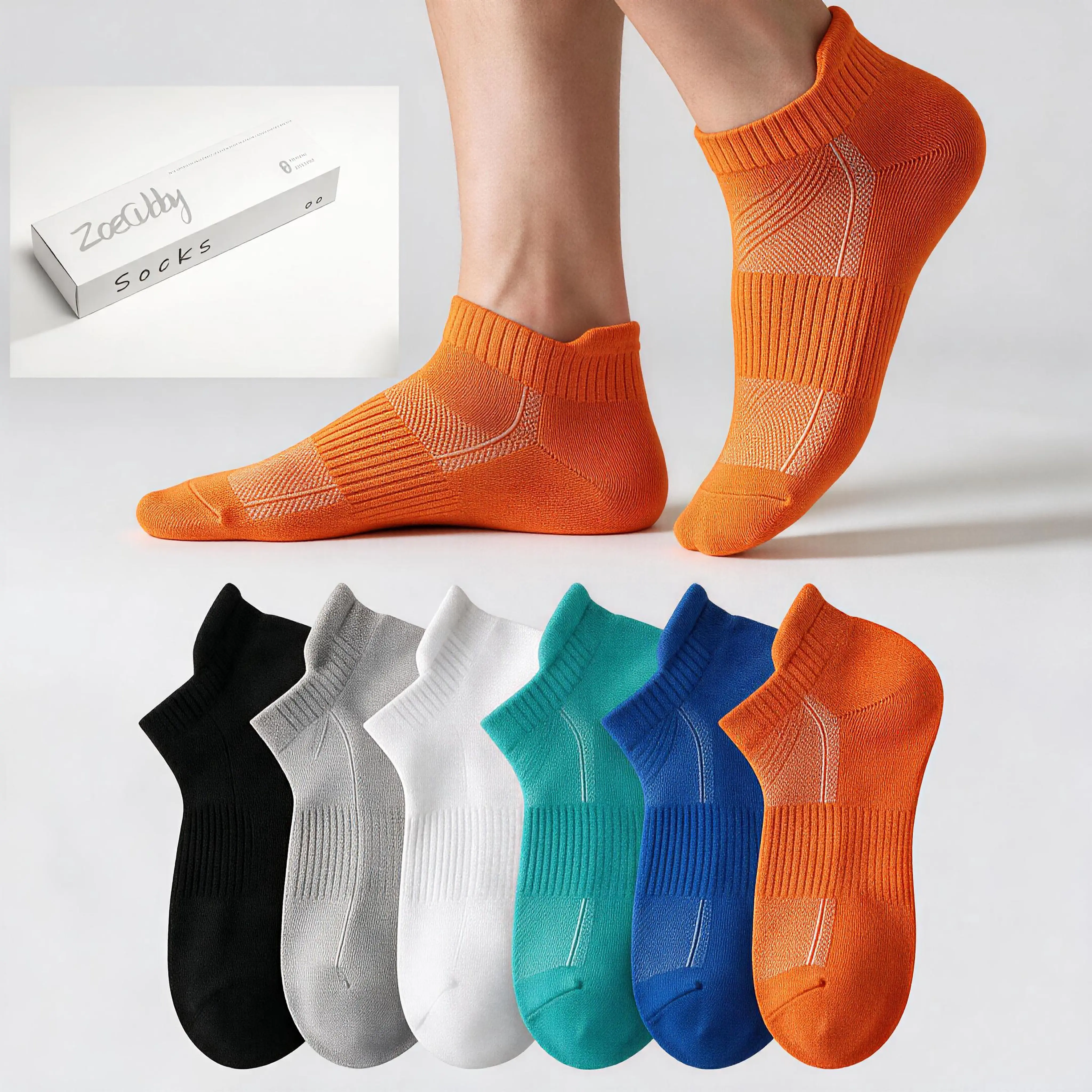 Zoe Cubby Unisex No-Show Cotton Moisture-Wicking Sports Socks - Terry-Loop Cushion, Shock-Absorb Sole, Toe Thick Yarn, Non-Slip Grip - for Runners, 3-Pair/6-Pair Gift Box Set