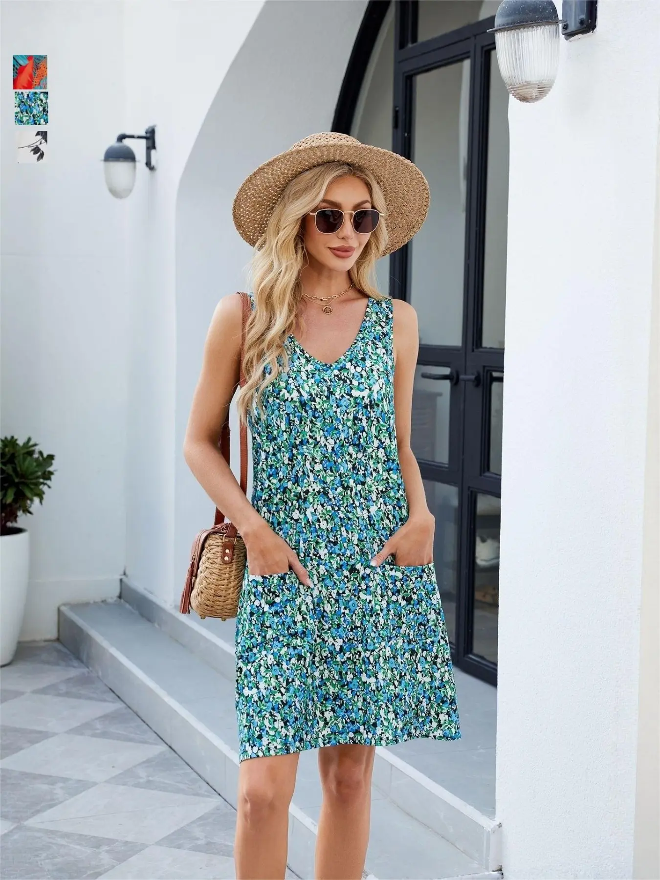 Women's Summer New Floral Print Sleeveless Casual Loose Fit Dress, Tie-Dye Viscose Fiber Midi Dress, Womenswear Outerwear Fashion Lady