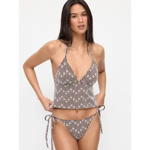 Cider Floral Striped Halter Neck Tie Side Bikini Set