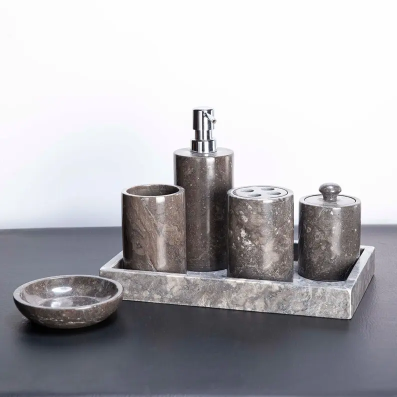 6 Piece Marble Bathroom Accessory Set