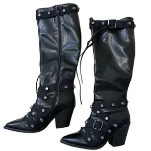 Karma Western Fall Style Boots for Women Round Toe Slip On Plain Design Trendy Western Footwear Walking Shoes Bota Bridal Bedroom Bathroom