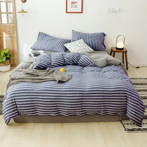 AOJIM Ultra Soft Knit Cotton Striped Comforter Set Cozy Blue & Gray Stripes Bedding Set for Women and Men, 3 Pieces Lightweight Bed Sets for All Seasons (1 Soft Fluffy Comforter + 2 Pillowcases)