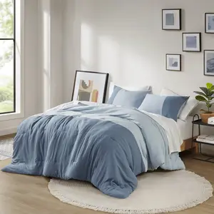 MAIN STREET Soft Washed Color Block Comforter Set with Pillows, Soft Fabric, Elegant Design,Miro
