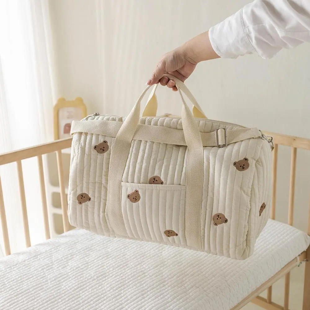 Cute Bear Pattern Baby Travel Bag, Large Capacity Lightweight Storage Handbag, Multi-functional Diaper Bag for Outdoor Travel, Lightweight Mommy Bag