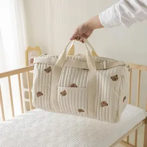 Cute Bear Pattern Baby Travel Bag, Large Capacity Lightweight Storage Handbag, Multi-functional Diaper Bag for Outdoor Travel, Lightweight Mommy Bag