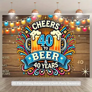 2D Flat, 40th Birthday Banner - 40 Years Party Decorations with Beer Mug & Cheers 40 to Beer Number 40 Sign - Large Number 40 Backdrop for Milestone Celebrations, Indoor/Outdoor Use - Durable Tapestry for Photo Background & Wall Hanging, 2D Flat, Photo
