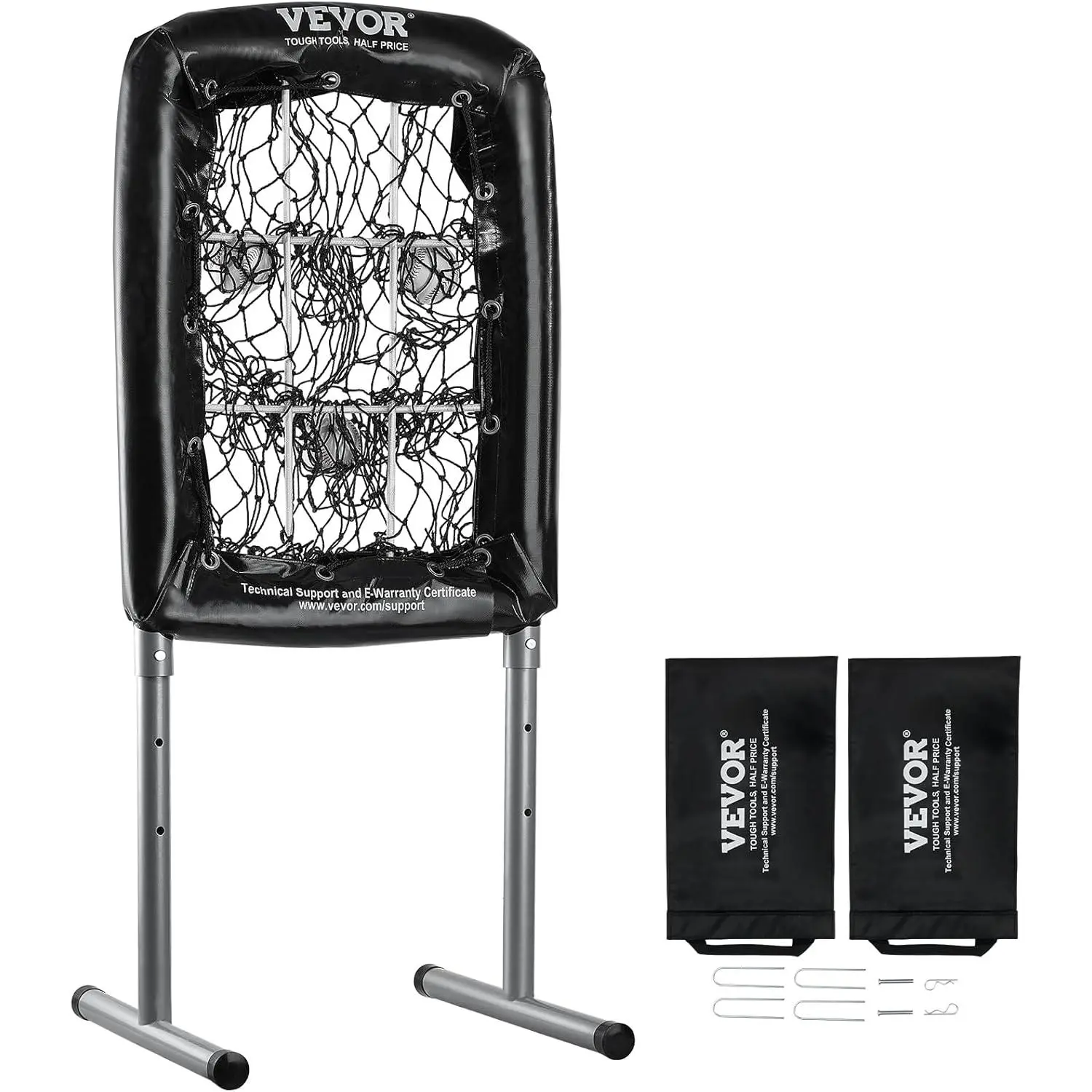 VEVOR 9 Hole Baseball Net, Softball Baseball Training Equipment for Hitting Pitching Practice, Heavy Duty Height Adjustable Trainer Aid with Strike Zone & 4 Ground Stakes, for Youth Adults