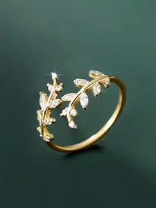 1 Pc Elegant Cubic Zirconia Leaf Ring For Women For Wedding Engagement Anniversary Party Band Jewelry Valentine's Day Gift Artificial Zircon Ring