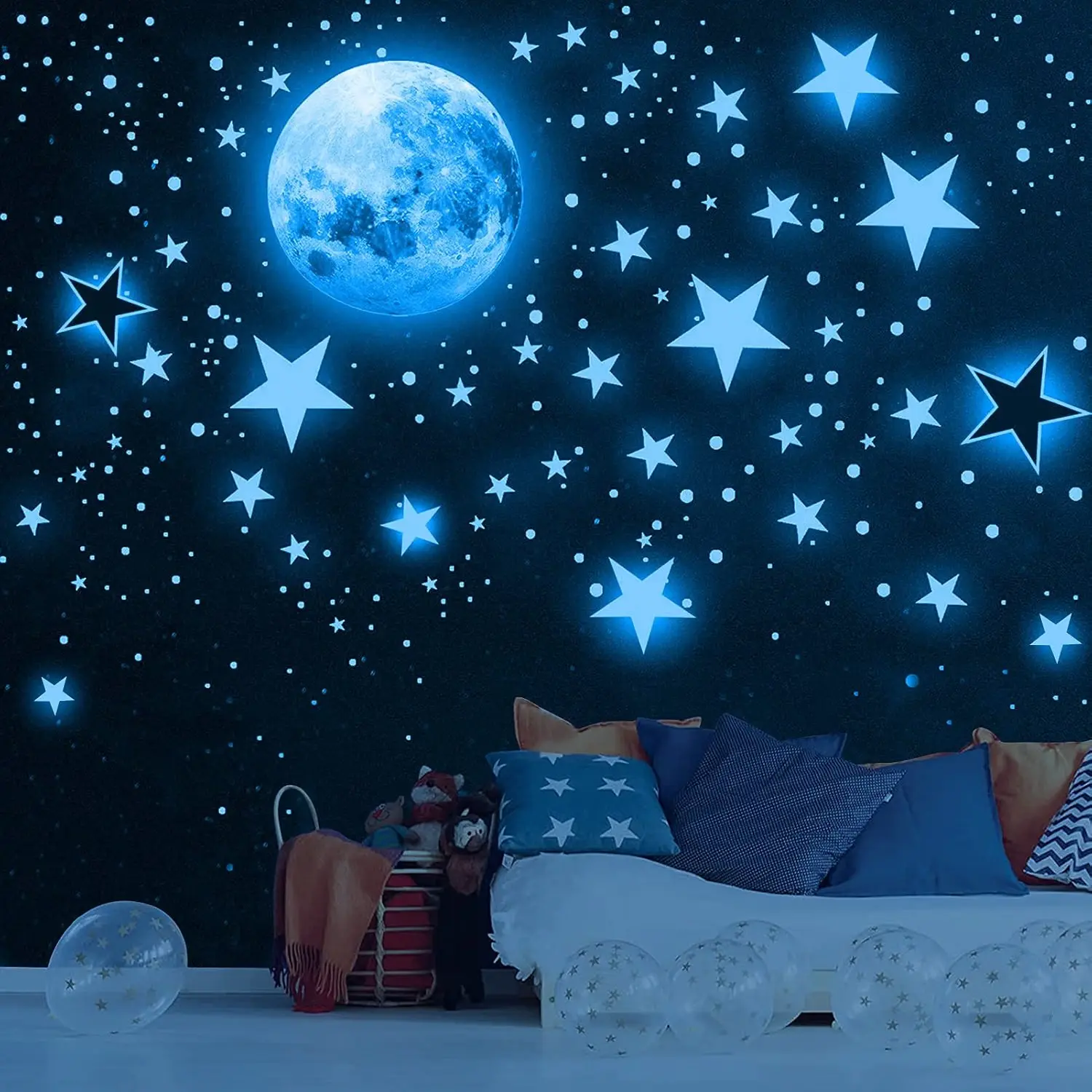 1049-Piece Luminescent Glow in Dark Galaxy Wall Stickers & Murals, Self-Adhesive Star-Shaped/Celestial Decor, Bedroom Nursery Celestial Wall Art, Self-Stick Home Decor Stickers